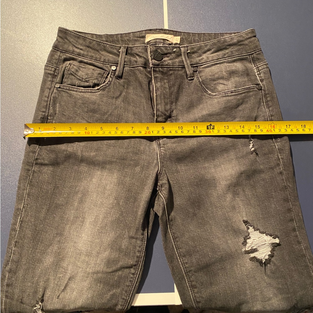 Edgy Distressed Charcoal Flare Jeans - Picture 3 of 5